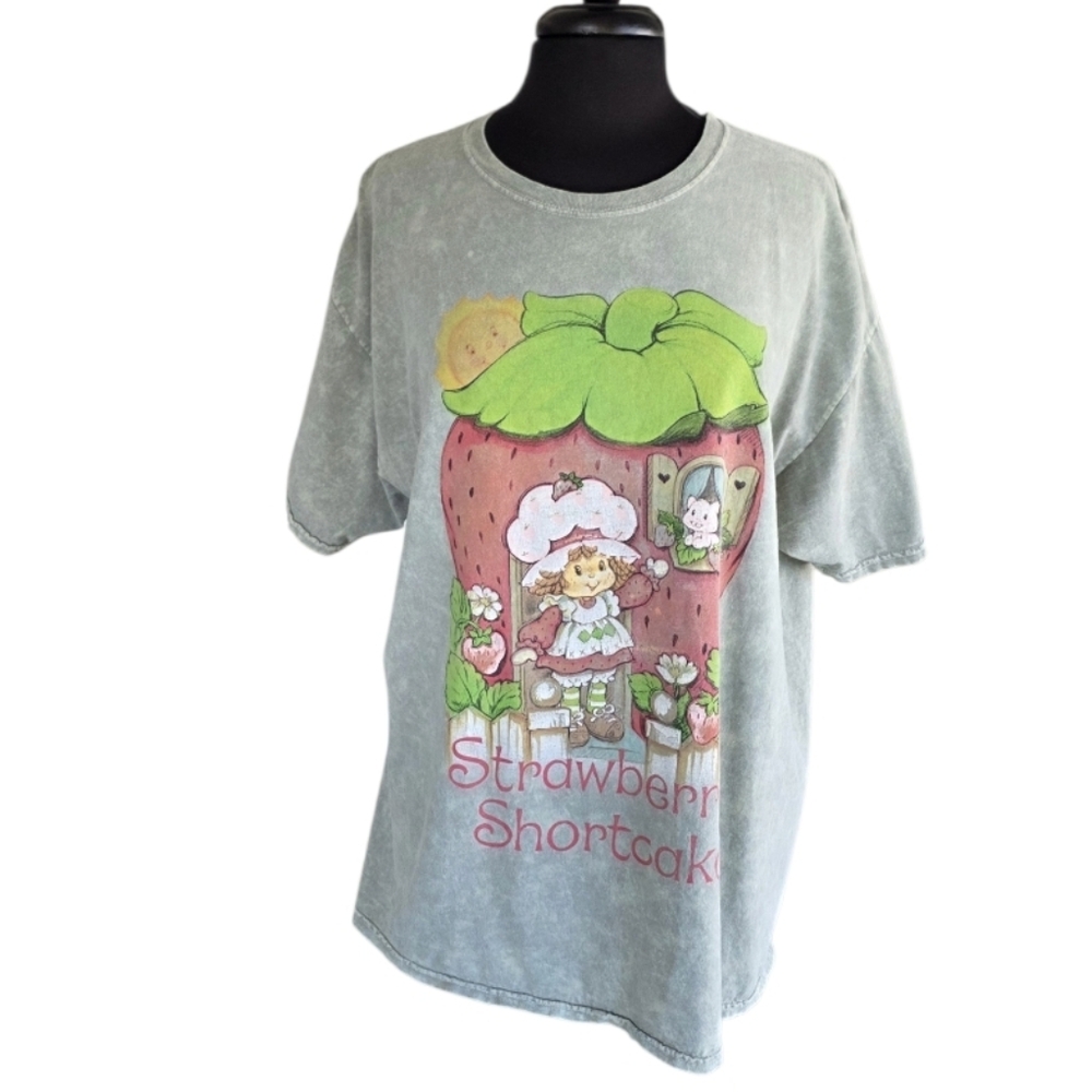 Strawberry Shortcake Oversized T-shirt XL Women's Tee Faded Green Retro